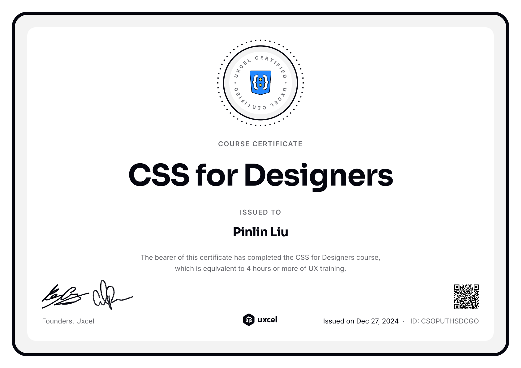 Pinlin Liu's certificate